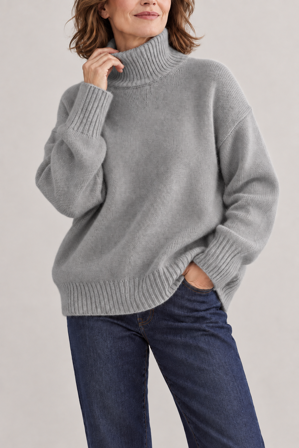 Jersey Oversize de Cuello Alto en Lana Suave