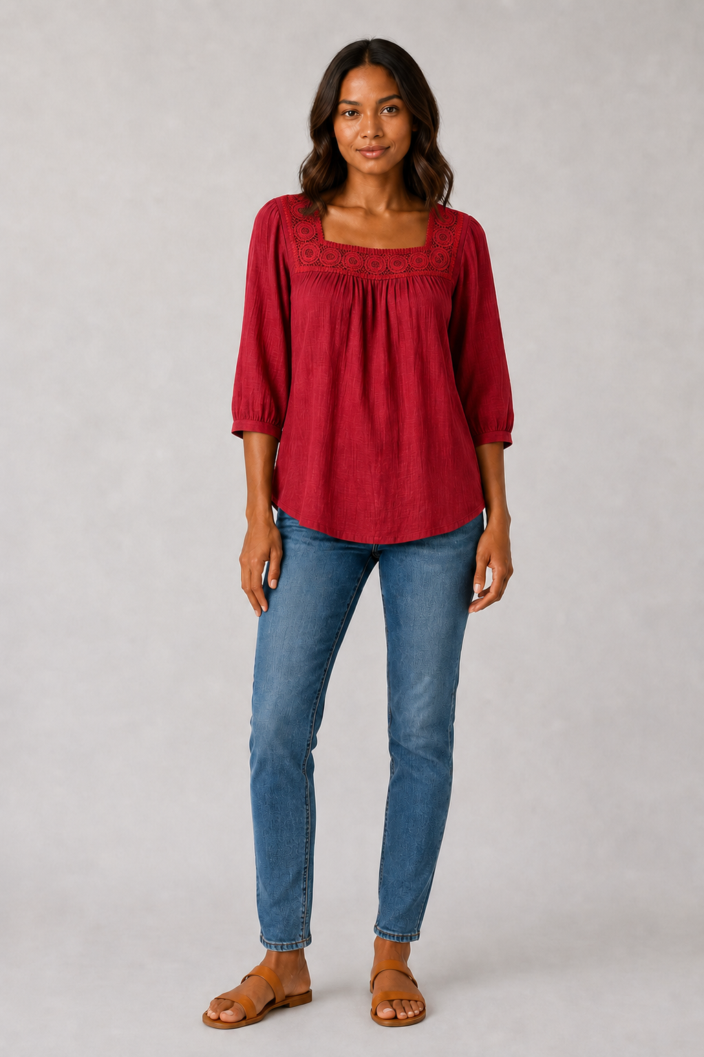 Blusa de Algodón y Lino con Encaje