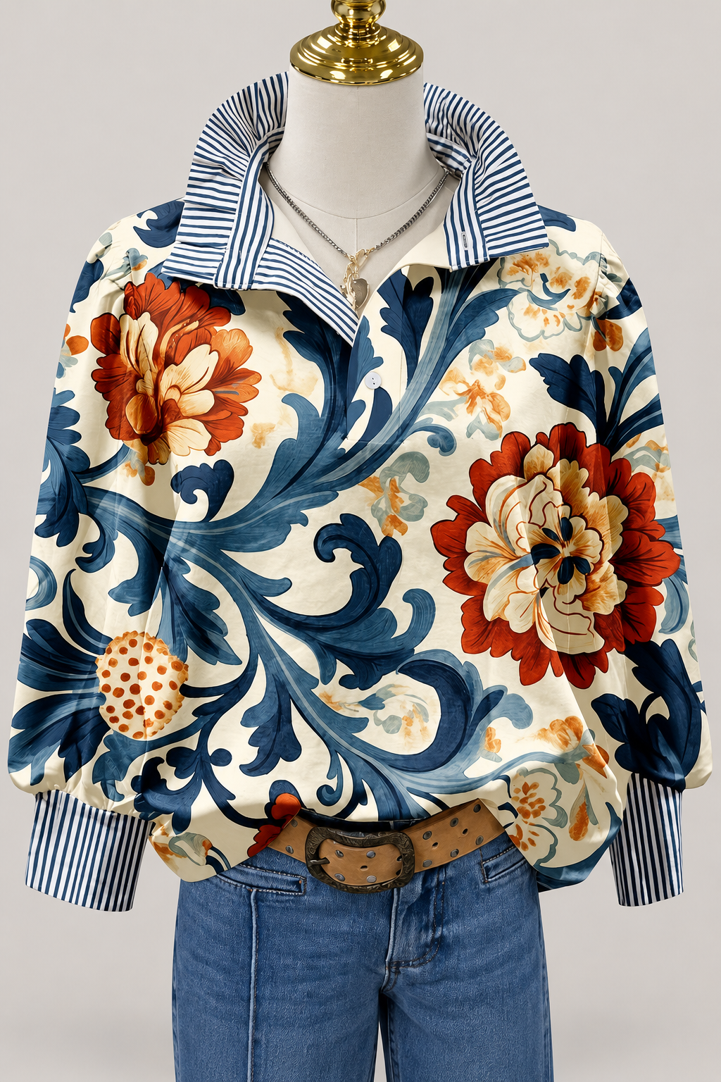 Blusa Floral Vintage | Manga Larga y Volantes