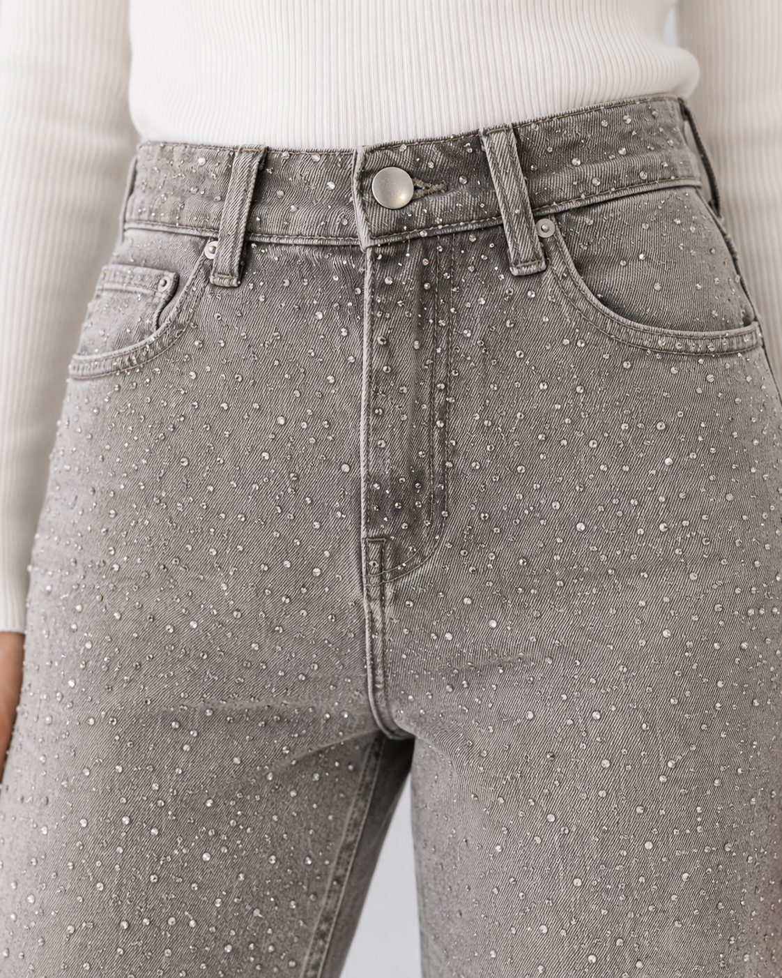 Vaqueros Rectos con Strass Brillantes para Mujer
