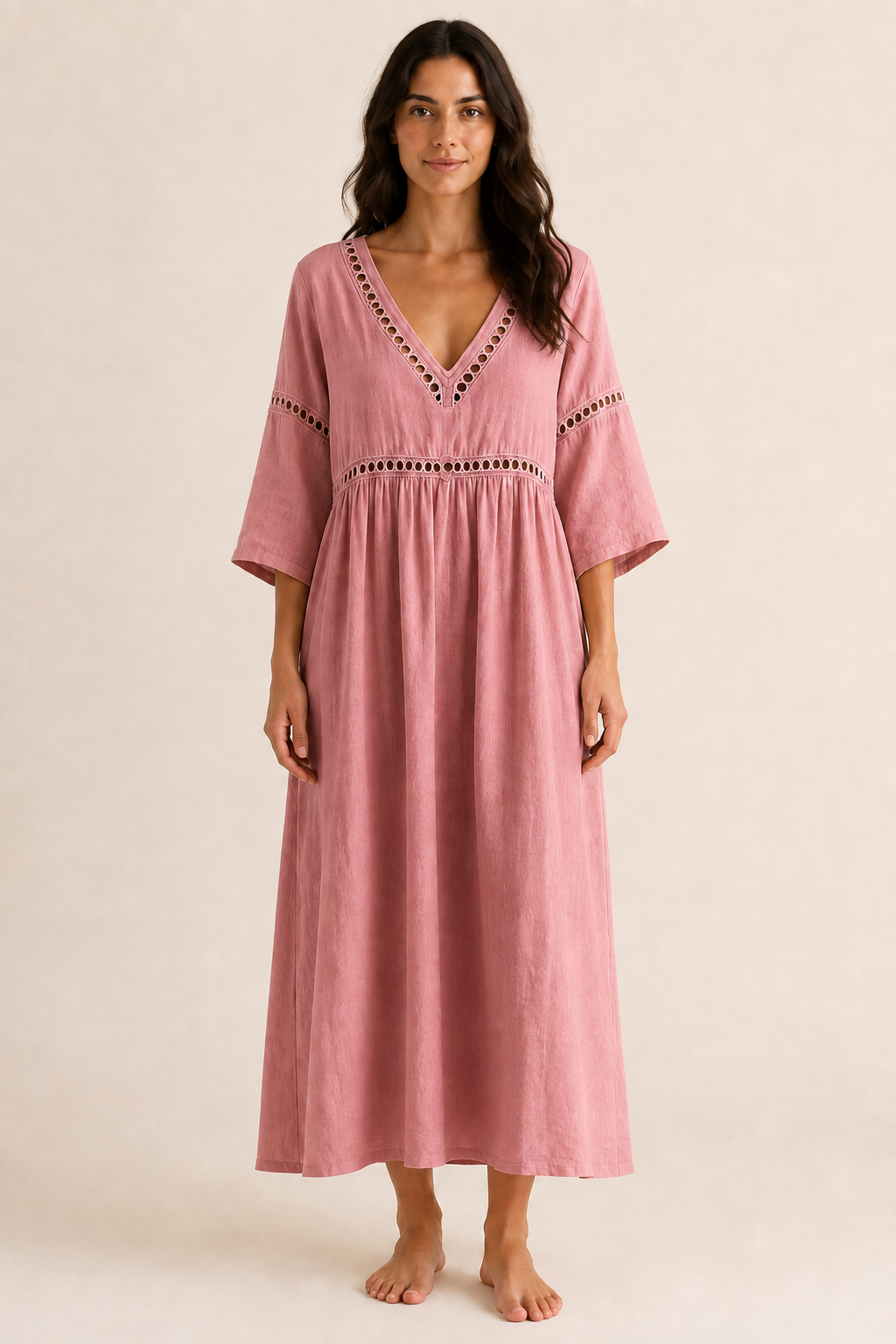 Vestido de Algodón con Cuello en V
