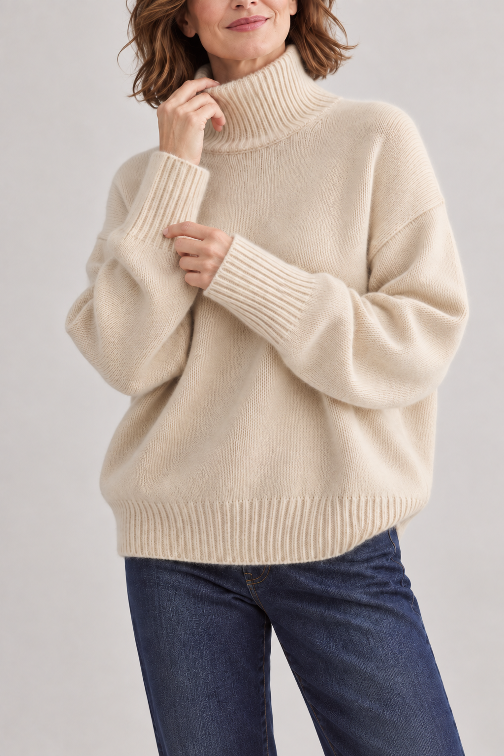 Jersey Oversize de Cuello Alto en Lana Suave