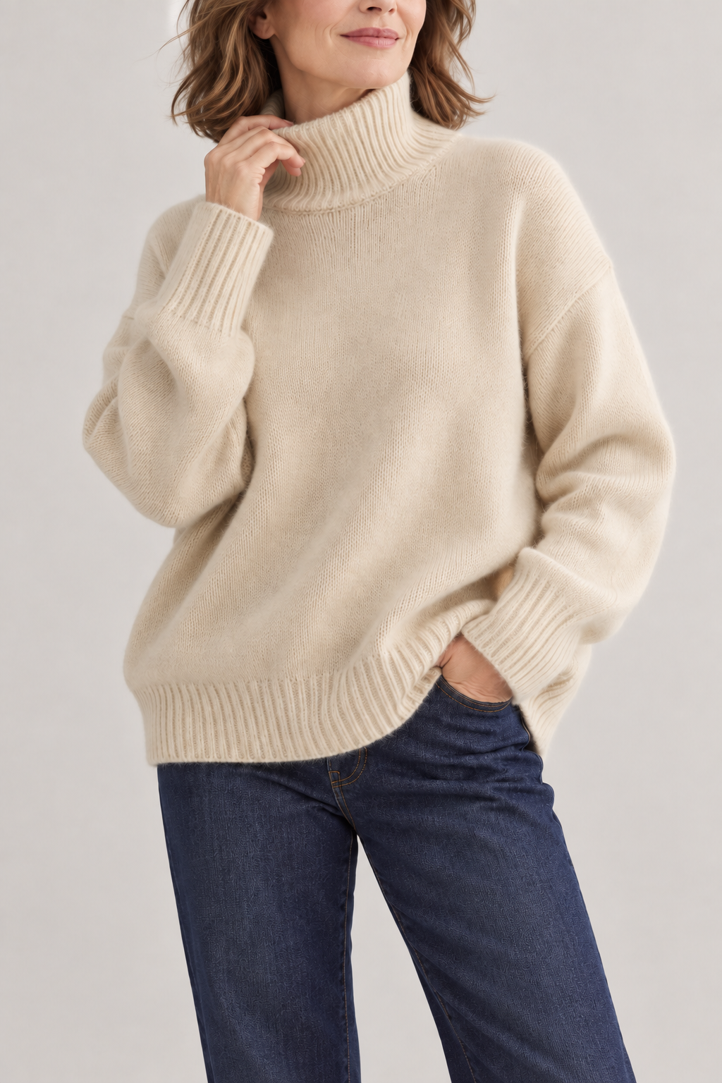 Jersey Oversize de Cuello Alto en Lana Suave