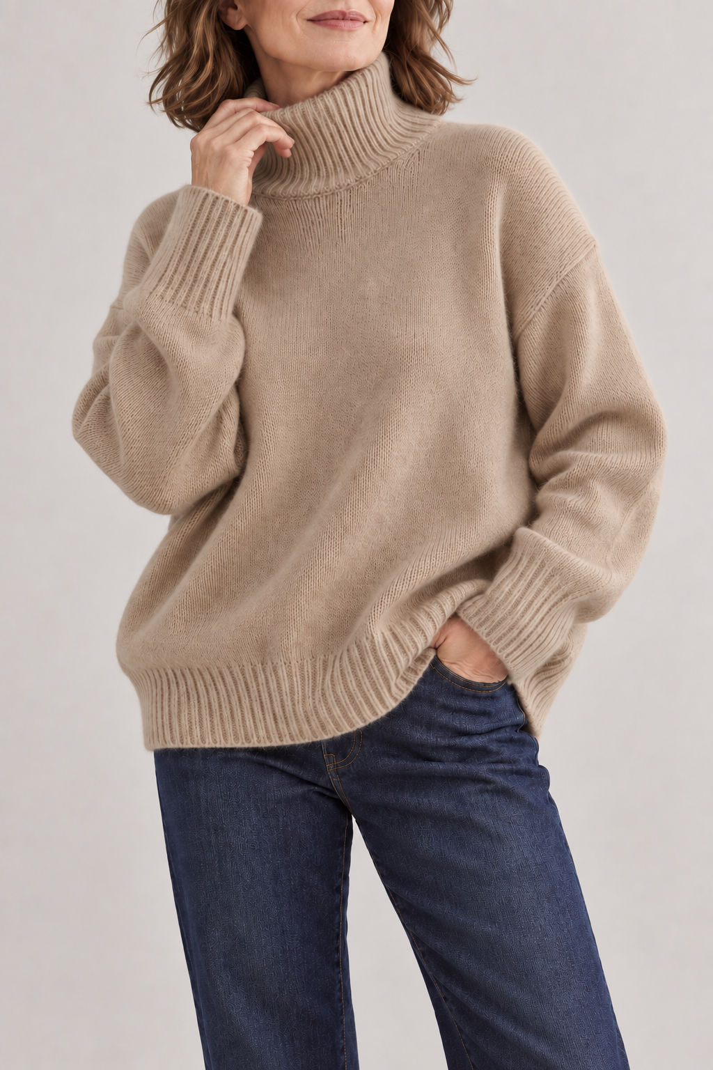 Jersey Oversize de Cuello Alto en Lana Suave