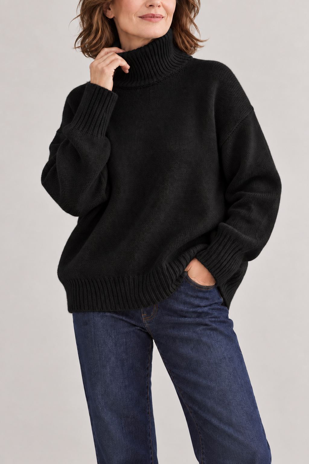 Jersey Oversize de Cuello Alto en Lana Suave