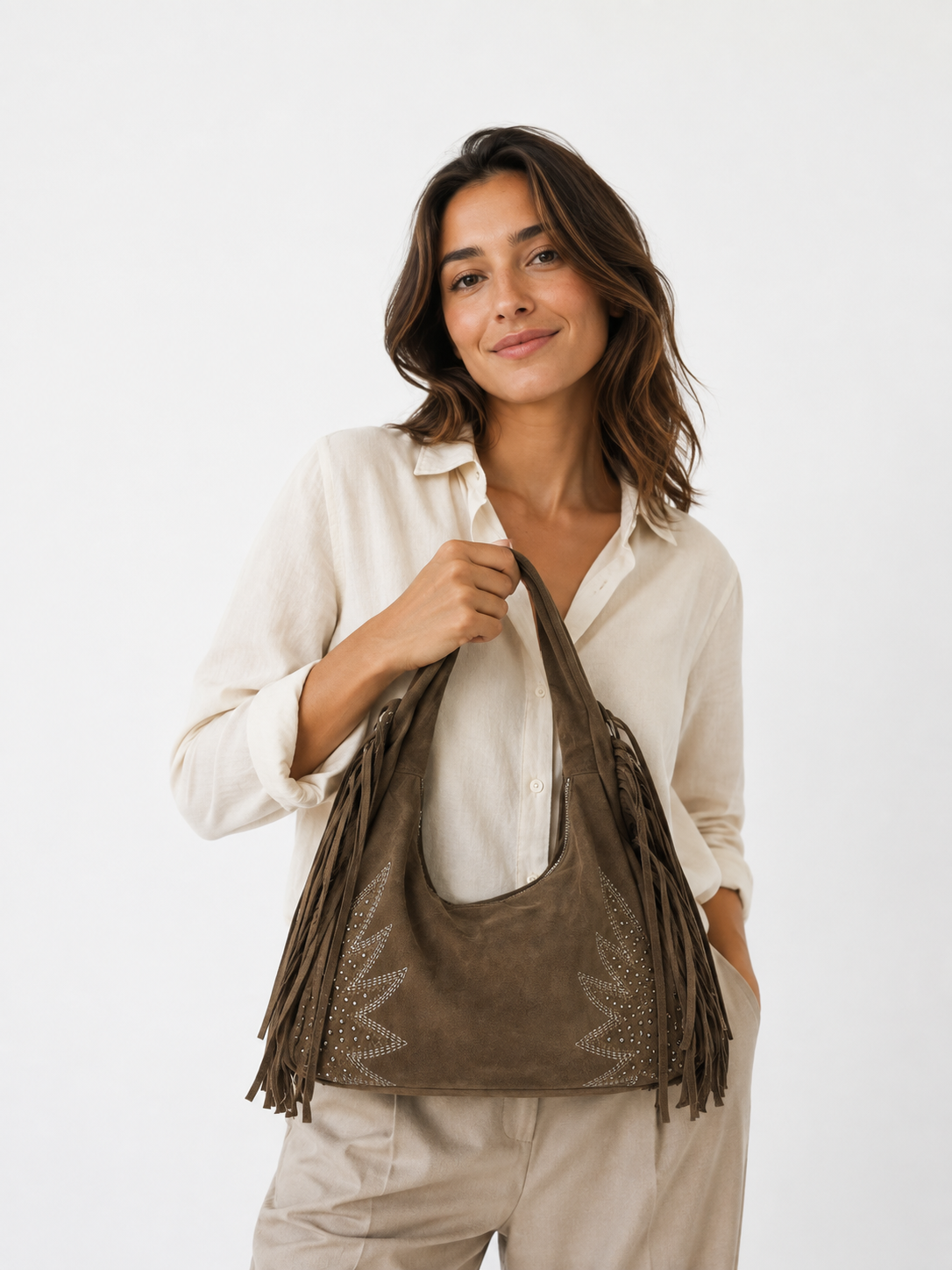 Bolso de Hombro con Flecos Laterales