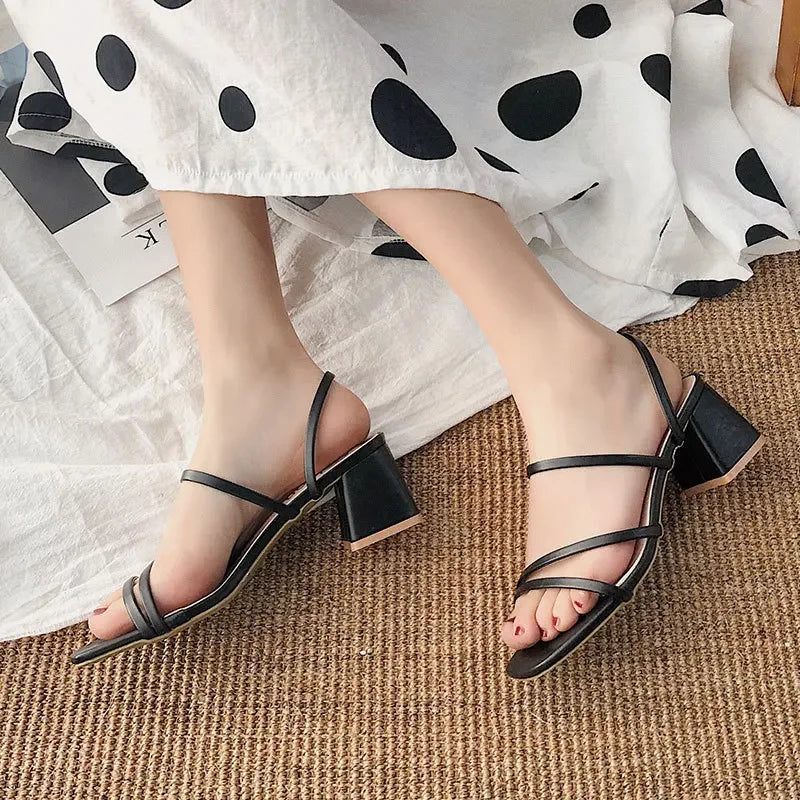 Sandalias de Tacón Cuadrado con Tira al Tobillo