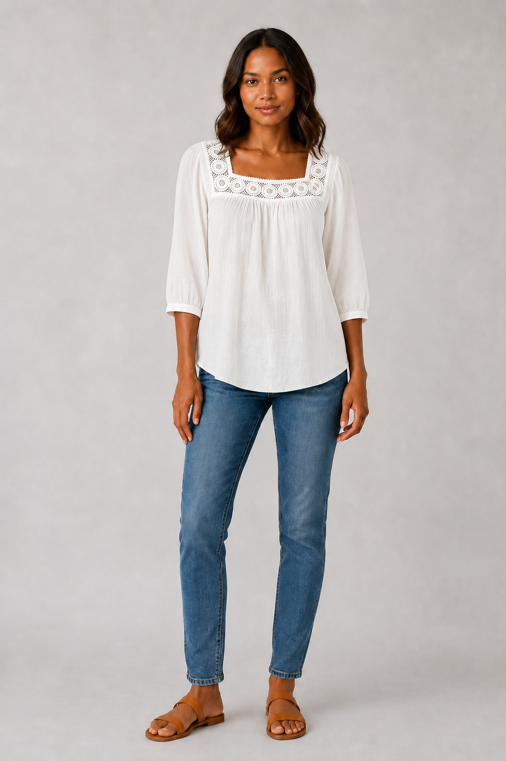 Blusa de Algodón y Lino con Encaje