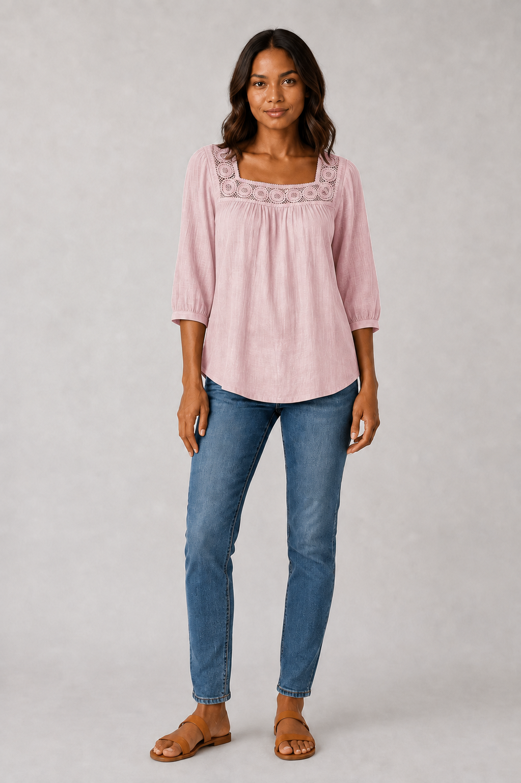 Blusa de Algodón y Lino con Encaje