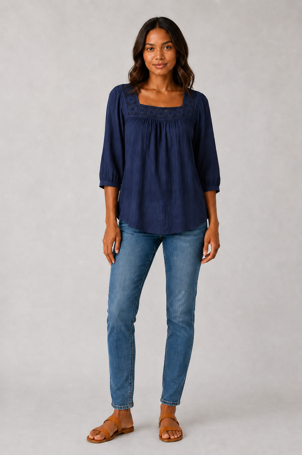 Blusa de Algodón y Lino con Encaje