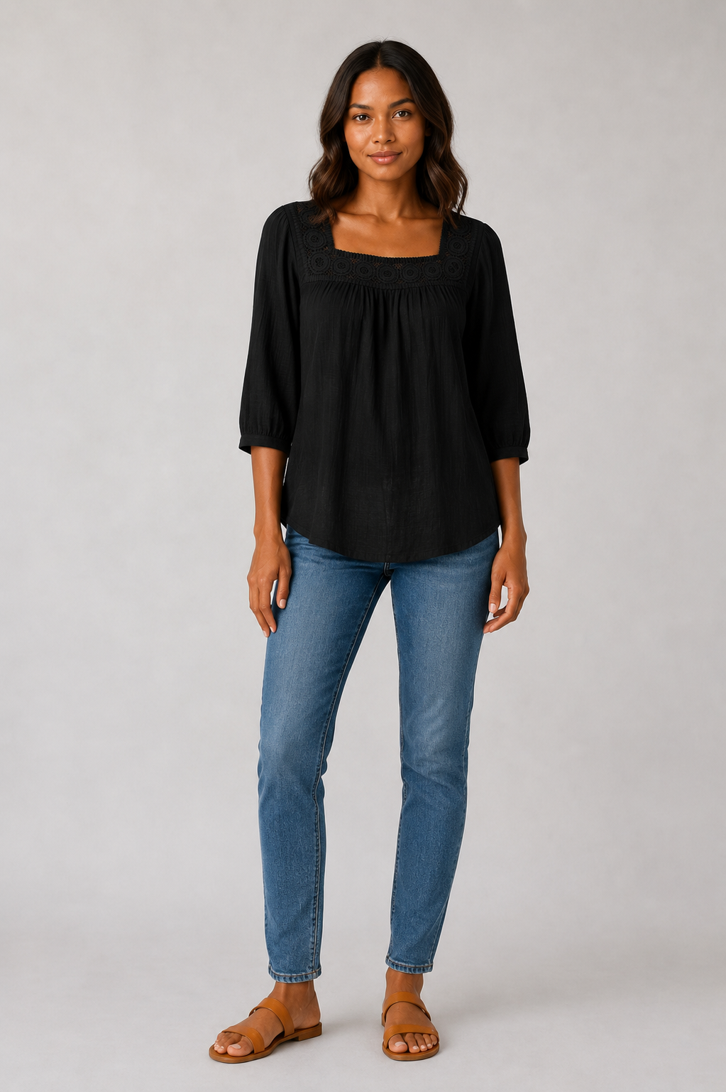 Blusa de Algodón y Lino con Encaje