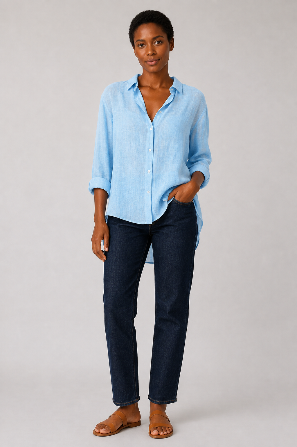 Camisa de Lino con Solapa y Botones