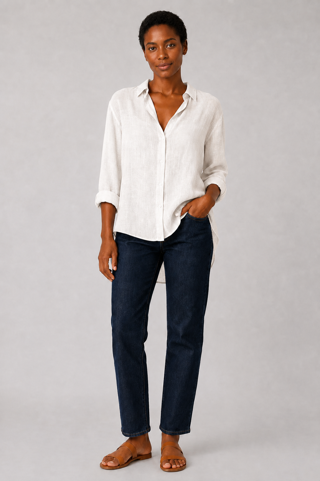 Camisa de Lino con Solapa y Botones