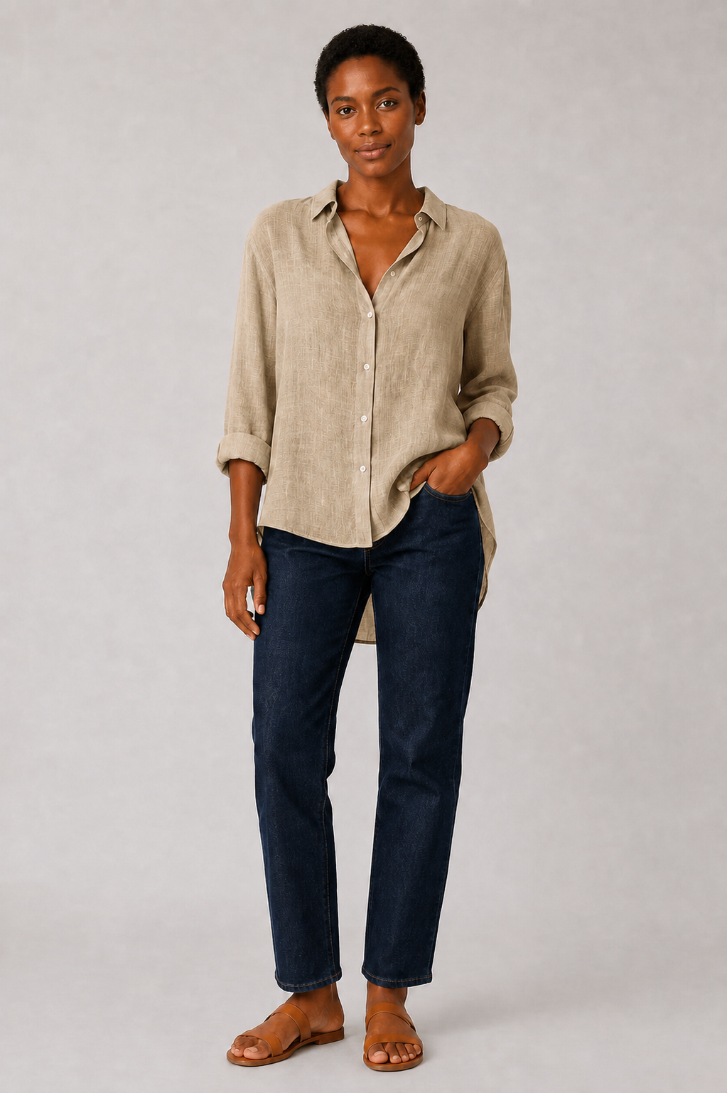 Camisa de Lino con Solapa y Botones