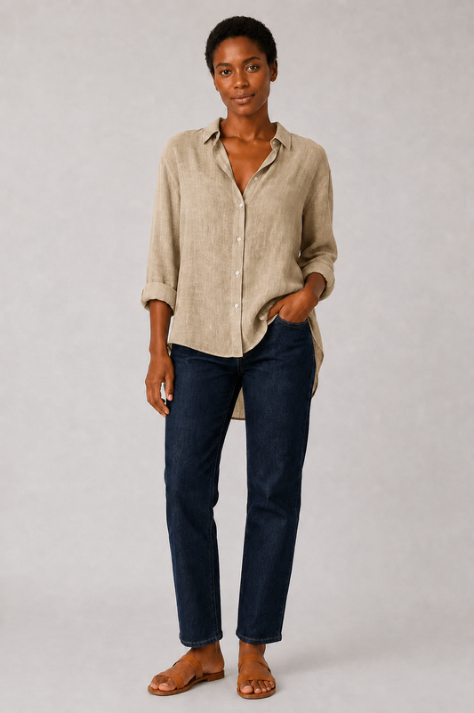 Camisa de Lino con Solapa y Botones