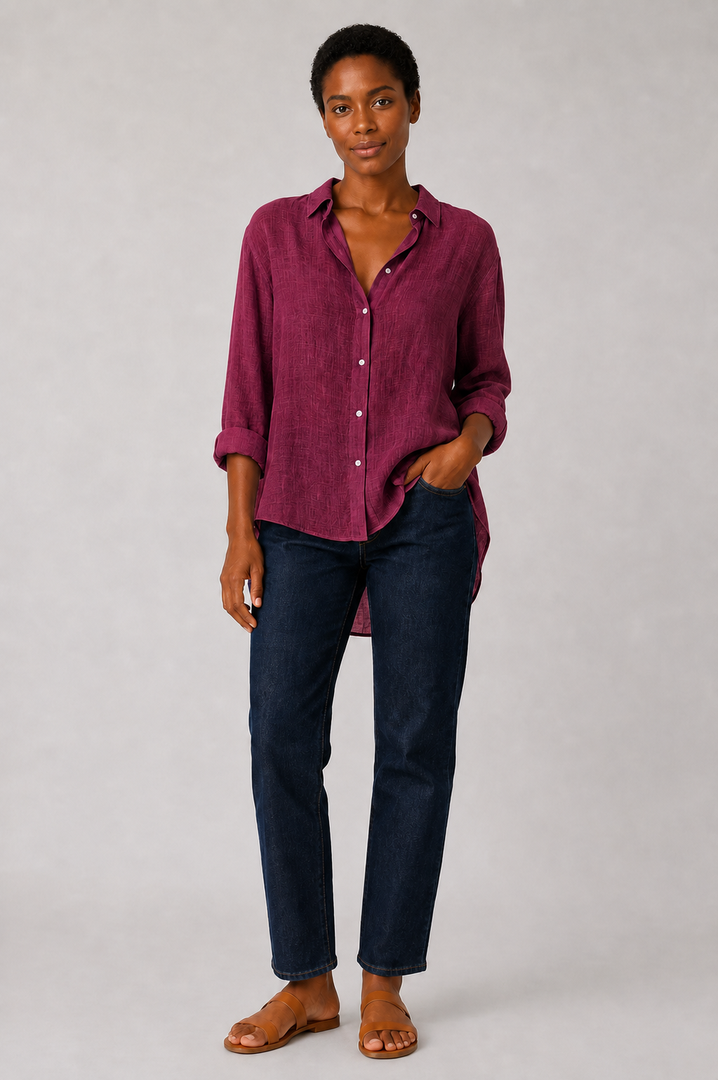 Camisa de Lino con Solapa y Botones