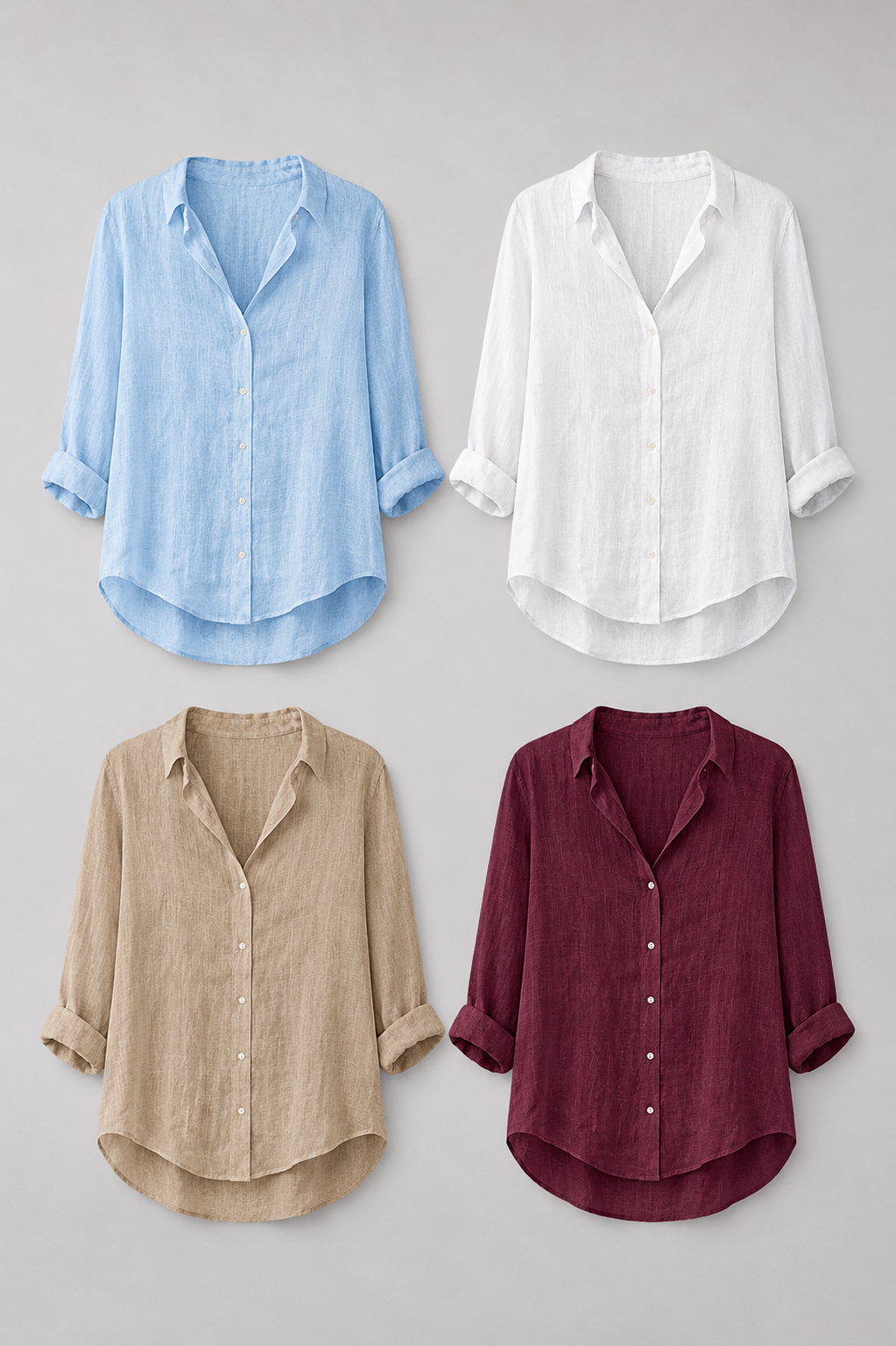 Camisa de Lino con Solapa y Botones
