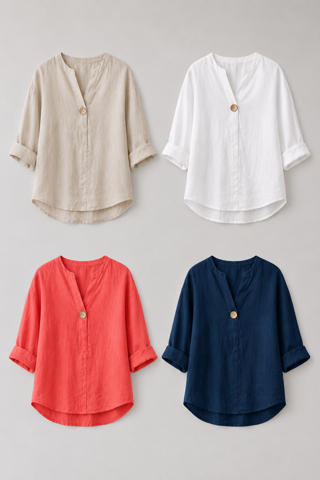 Camisa Cuello en V de Lino y Algodón