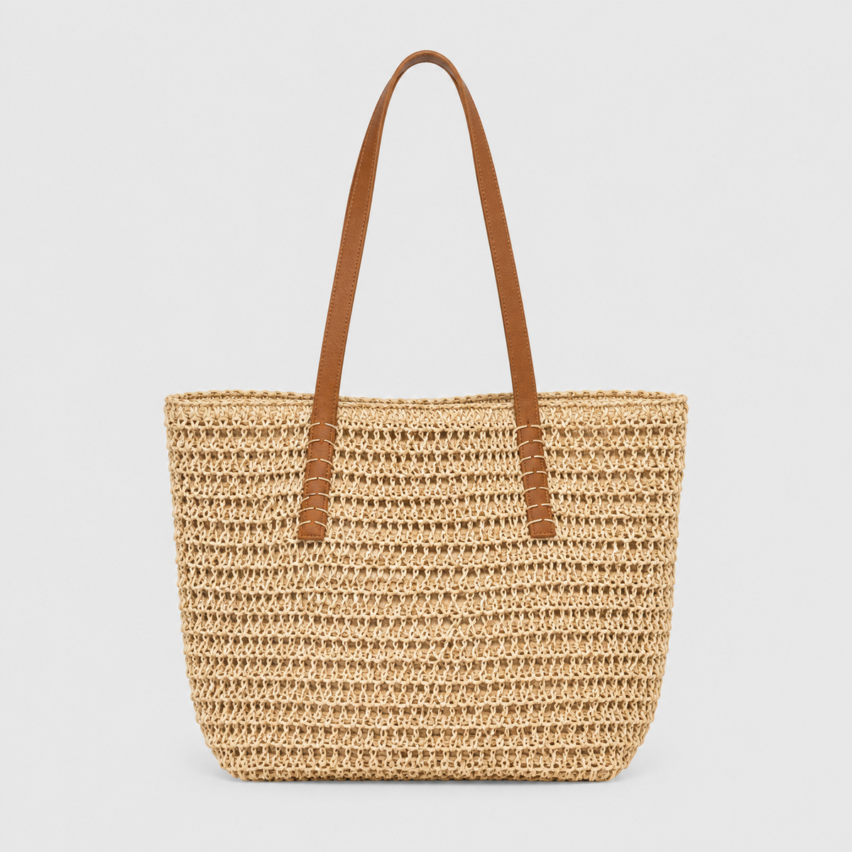 Bolso de Paja con Asas de Piel