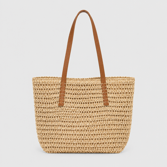 Bolso de Paja con Asas de Piel