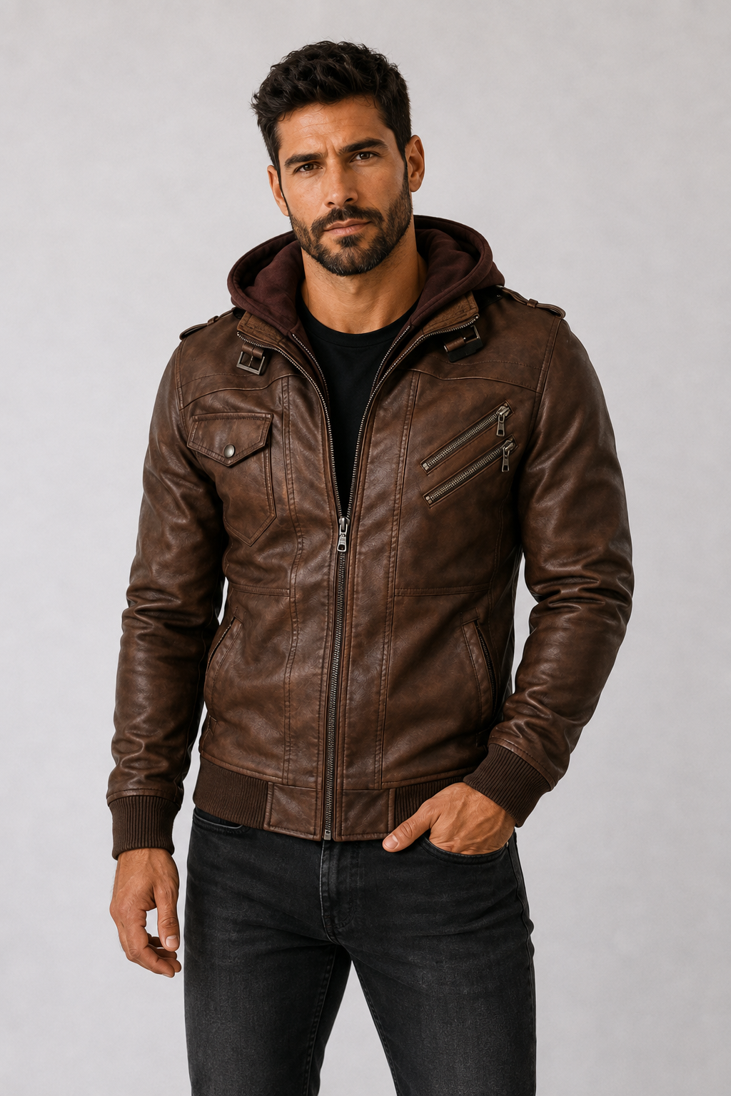 Chaqueta de Cuero Motero Hombre