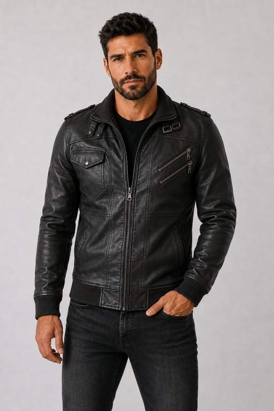 Chaqueta de Cuero Motero Hombre