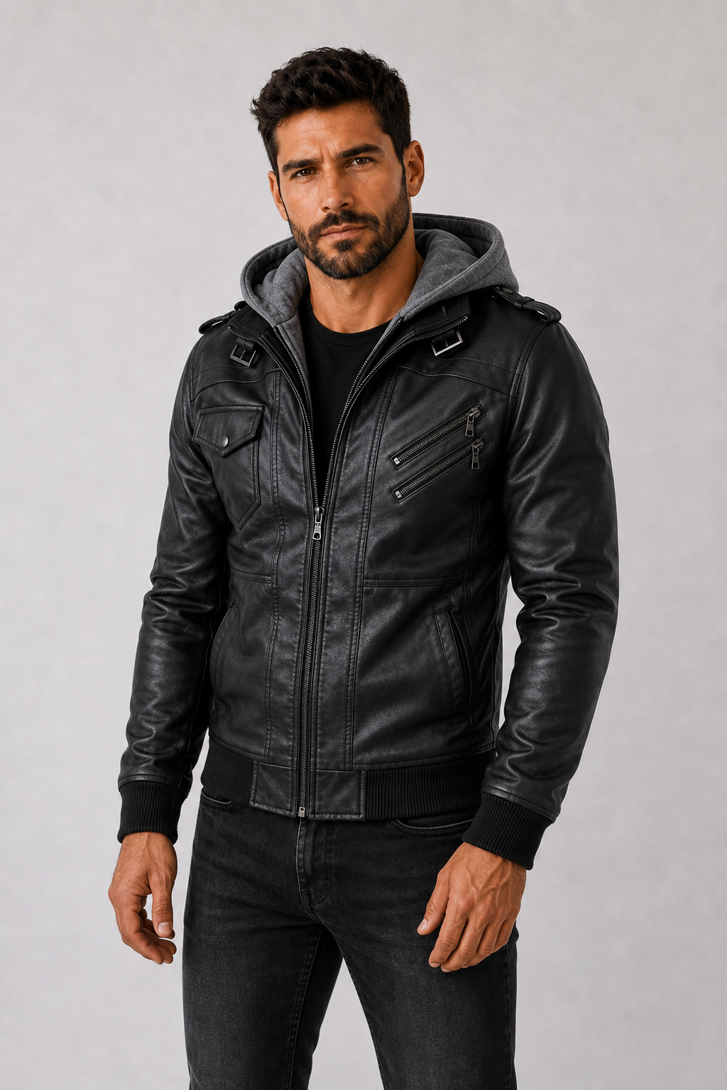 Chaqueta de Cuero Motero Hombre