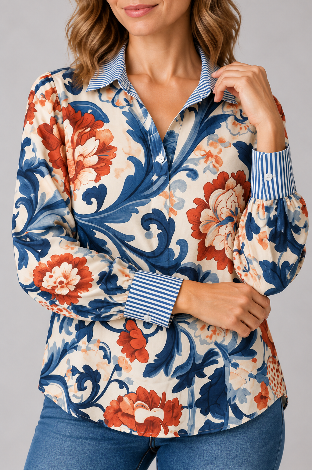 Blusa Floral Vintage | Manga Larga y Volantes