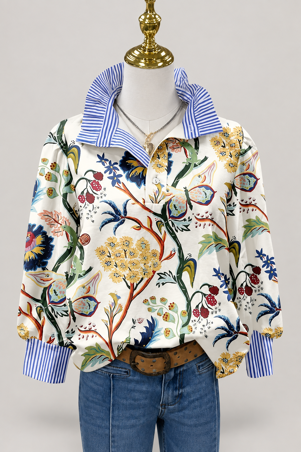 Blusa Floral Vintage | Manga Larga y Volantes
