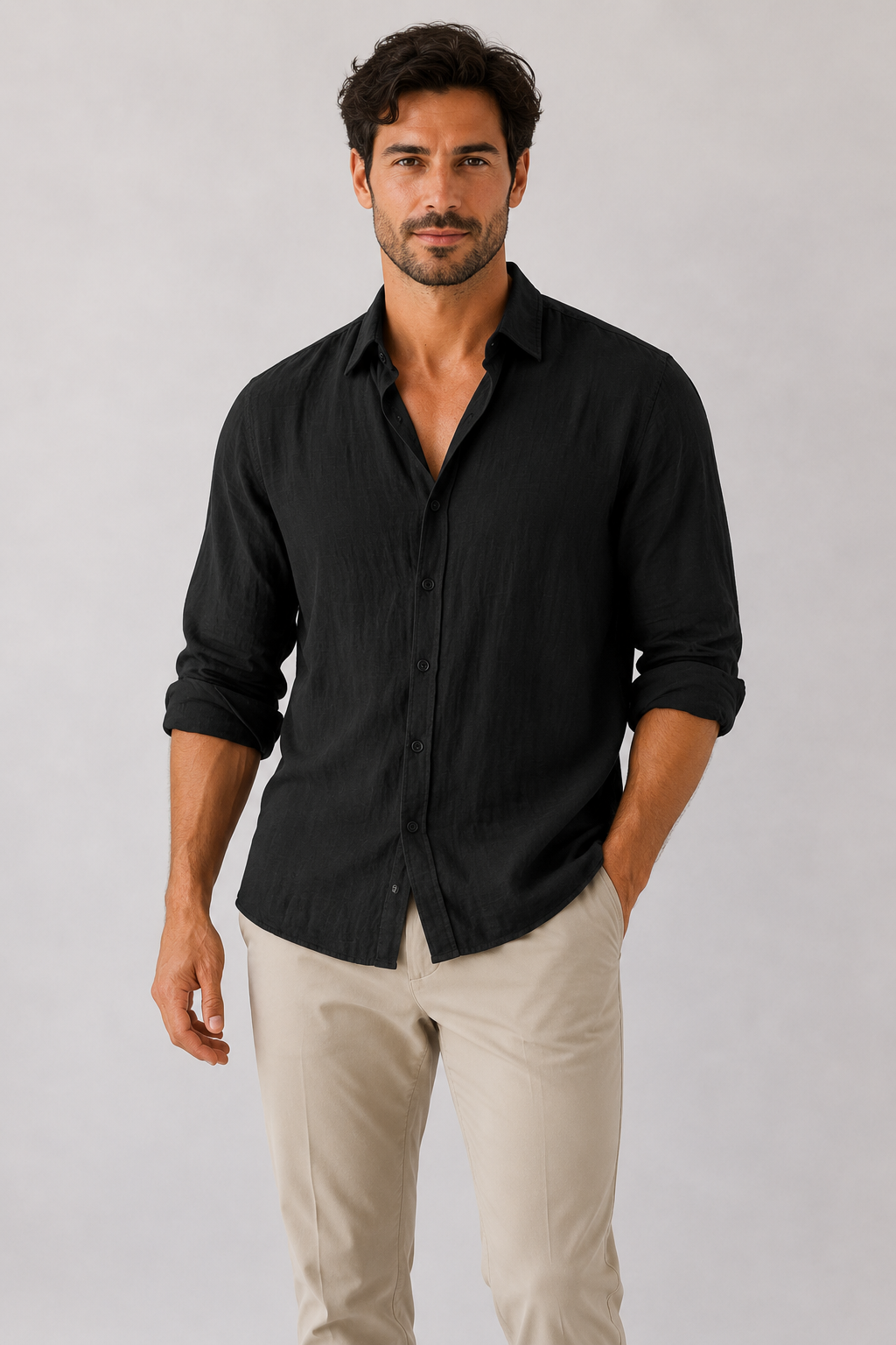 Camisa Manga Larga Lino Hombre