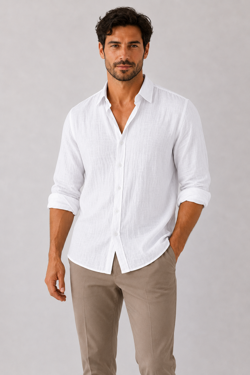 Camisa Manga Larga Lino Hombre