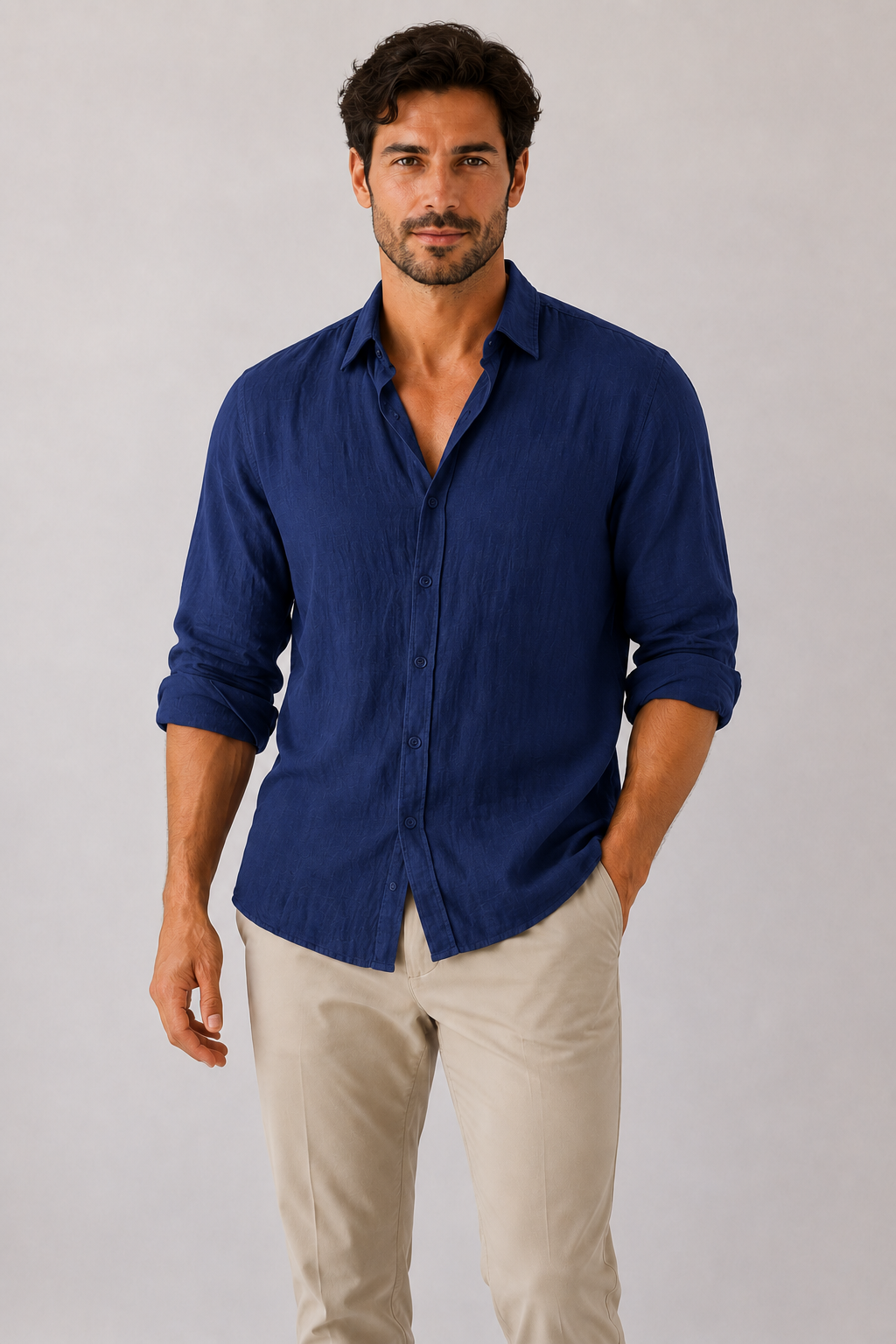 Camisa Manga Larga Lino Hombre