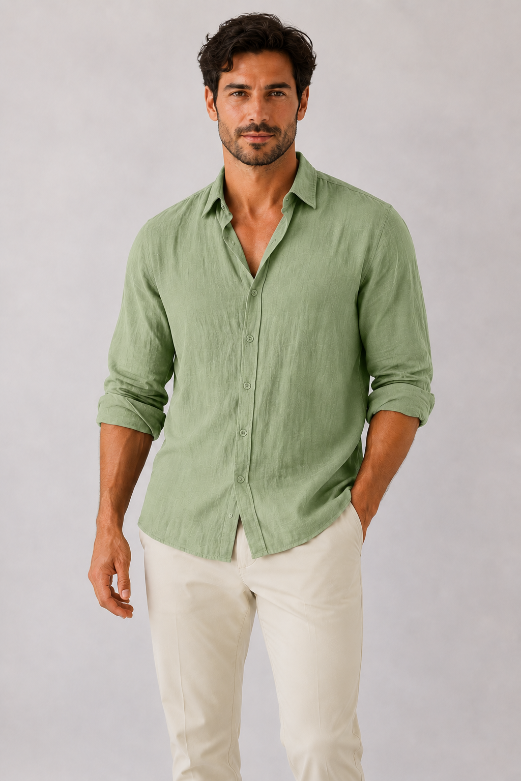 Camisa Manga Larga Lino Hombre
