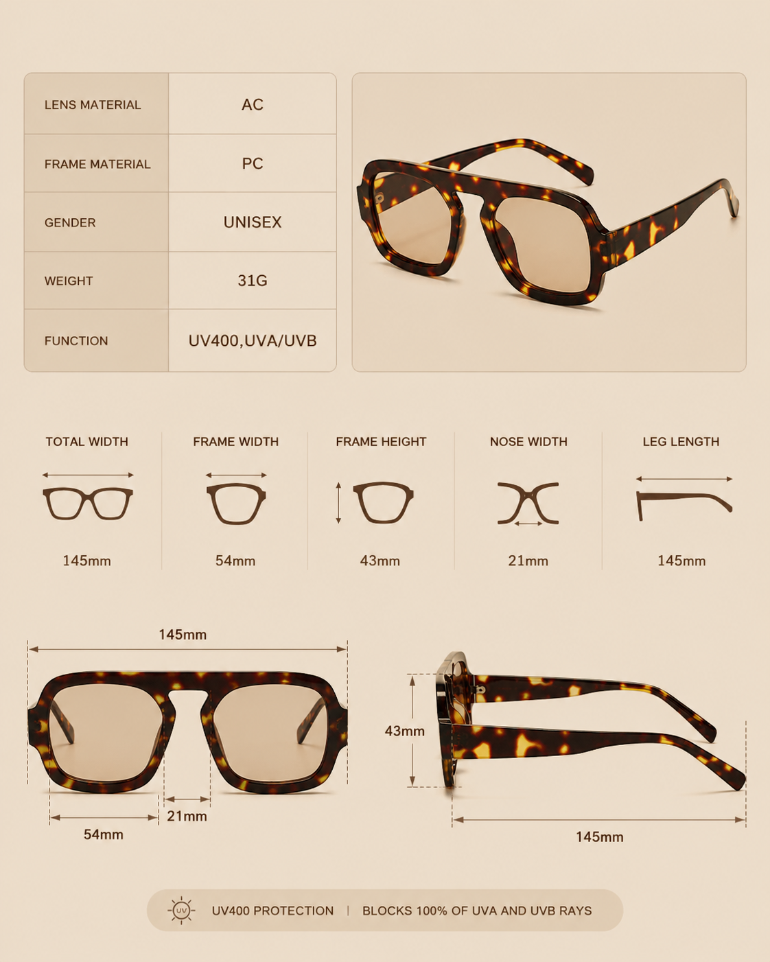 Gafas de Sol Cuadradas Retro Degradadas