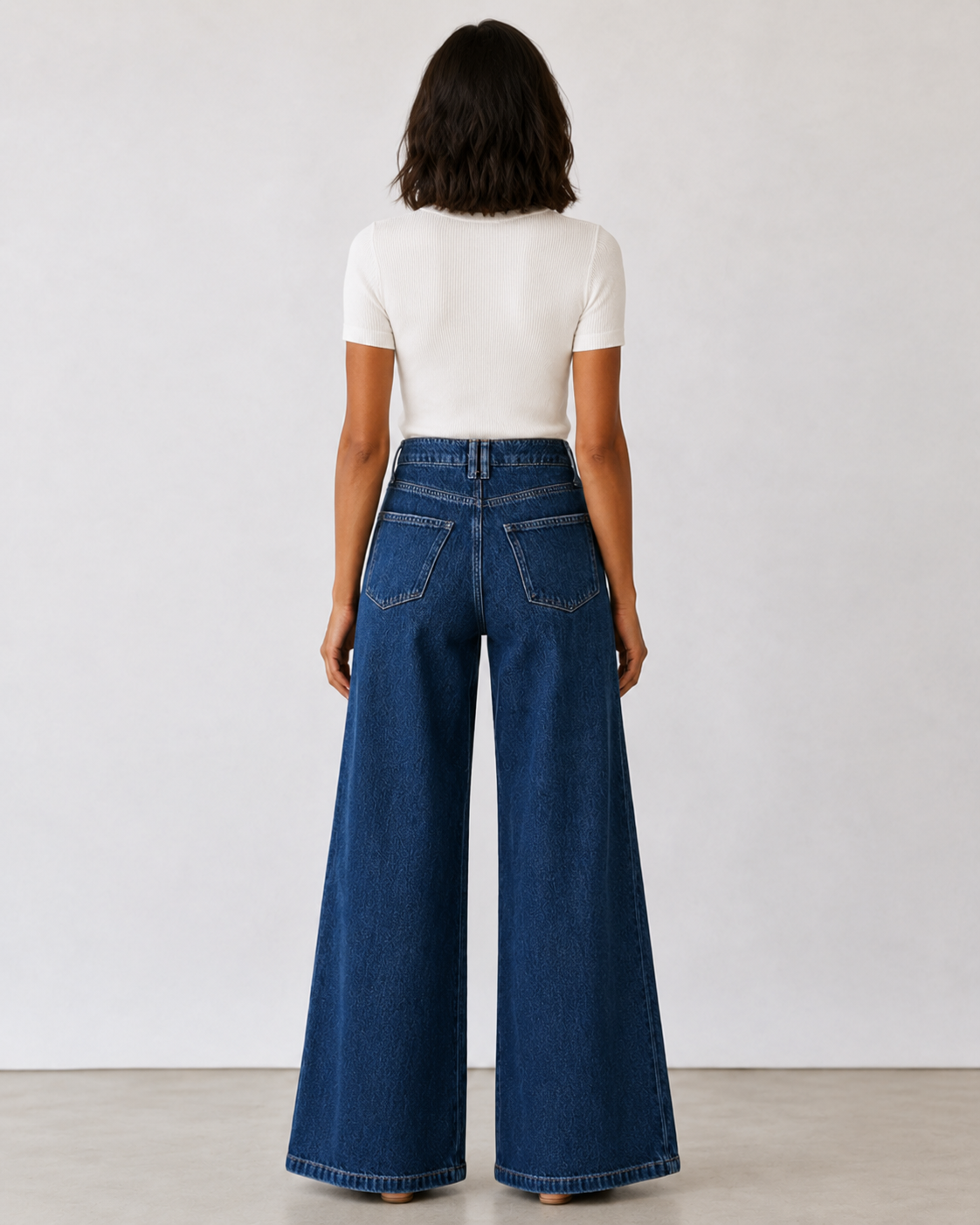 Jeans de Pierna Ancha Azul Oscuro para Mujer
