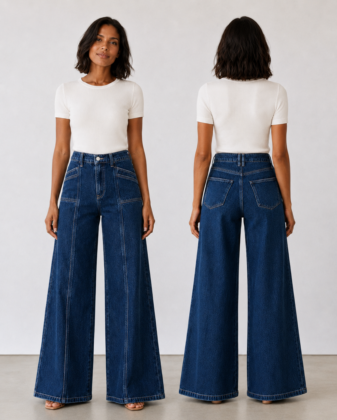 Jeans de Pierna Ancha Azul Oscuro para Mujer