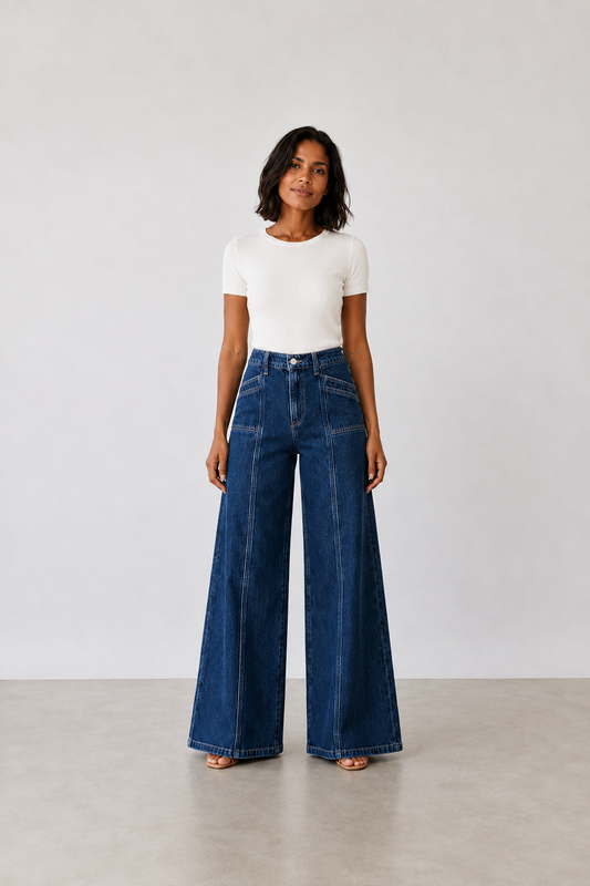 Jeans de Pierna Ancha Azul Oscuro para Mujer