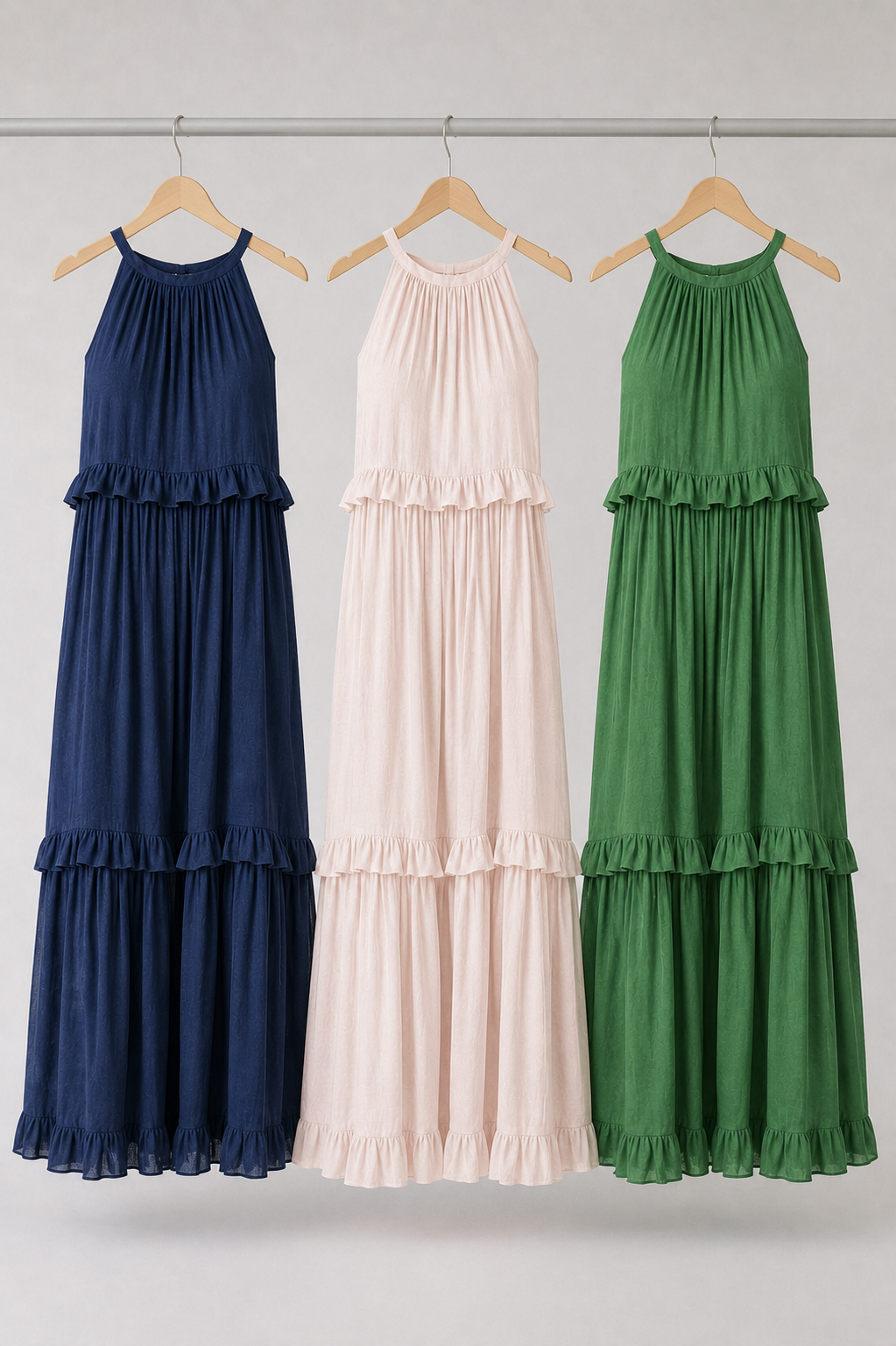 Vestido Largo con Volantes Sin Mangas