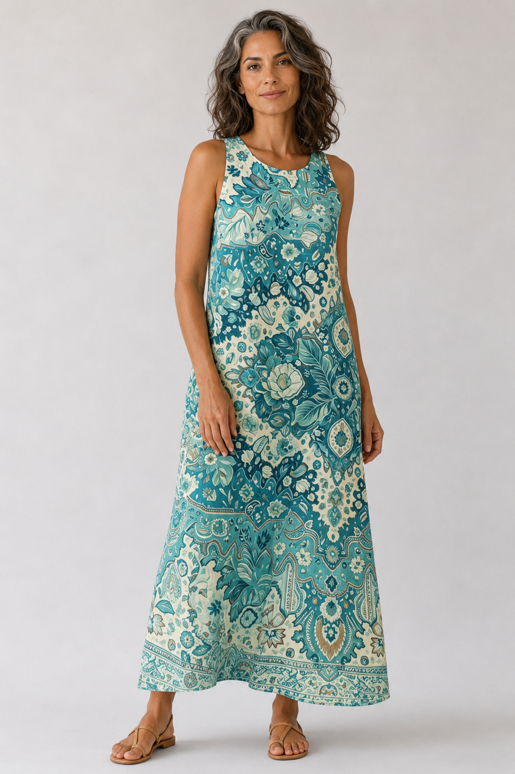 Vestido Midi Floral Boho Sin Mangas