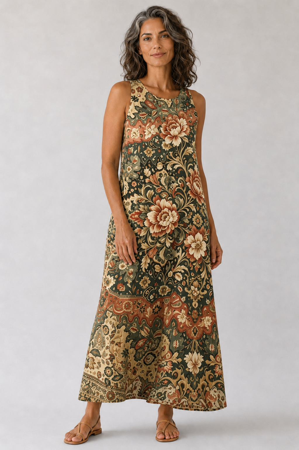 Vestido Midi Floral Boho Sin Mangas