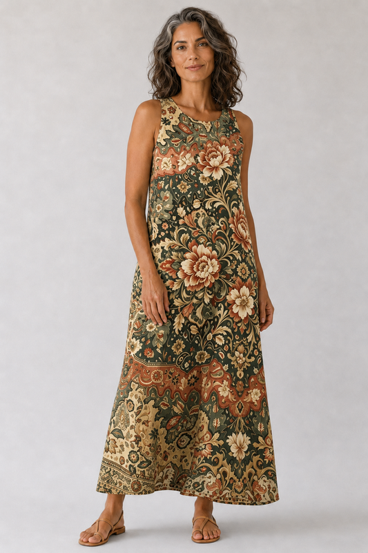 Vestido Midi Floral Boho Sin Mangas