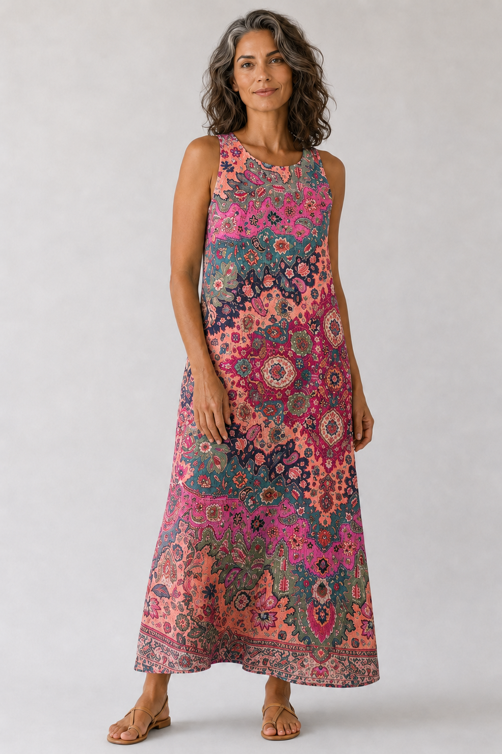 Vestido Midi Floral Boho Sin Mangas