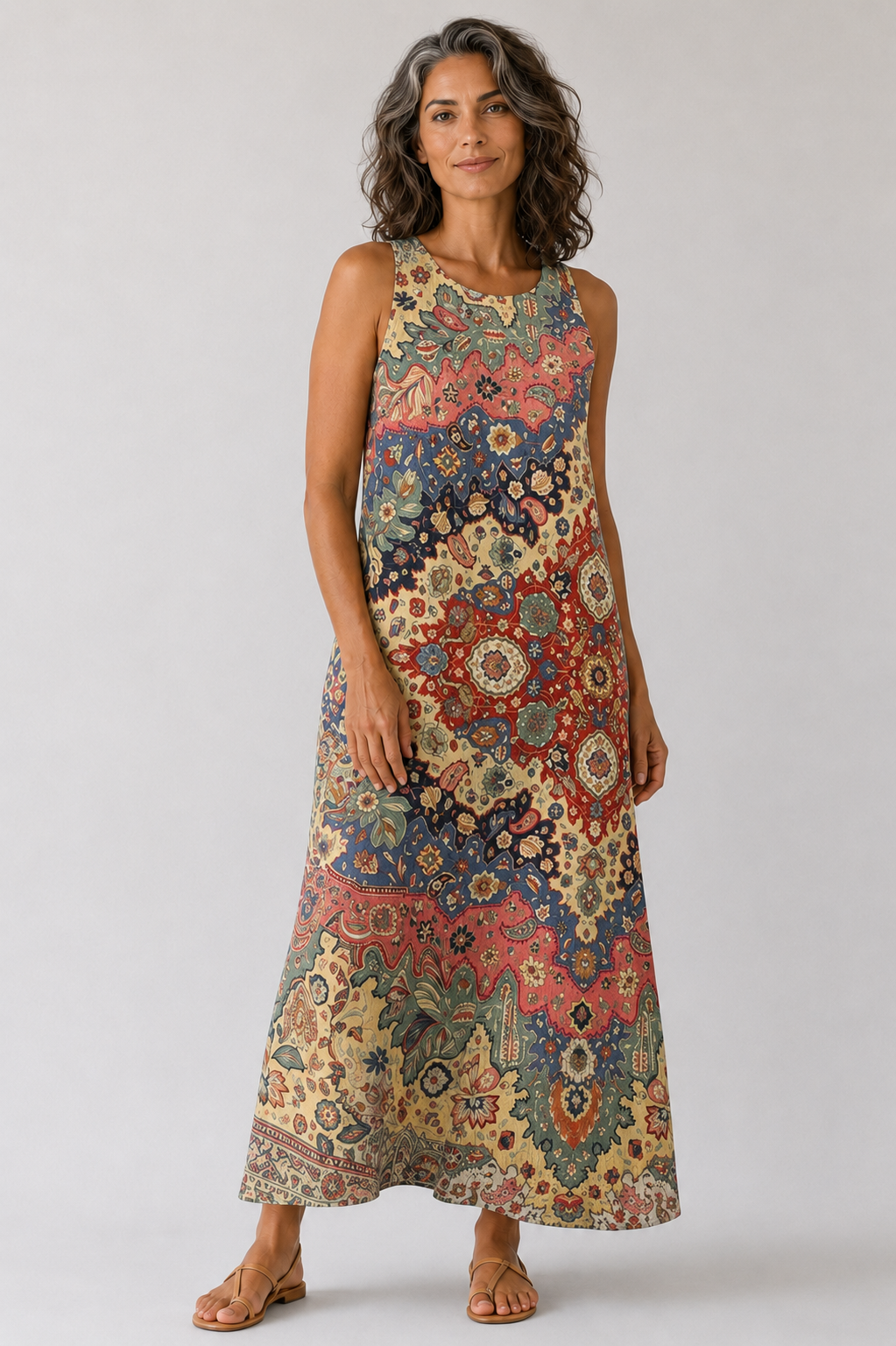 Vestido Midi Floral Boho Sin Mangas
