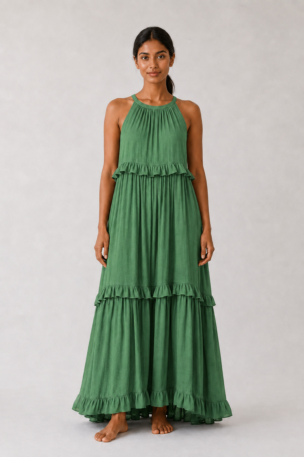 Vestido Largo con Volantes Sin Mangas