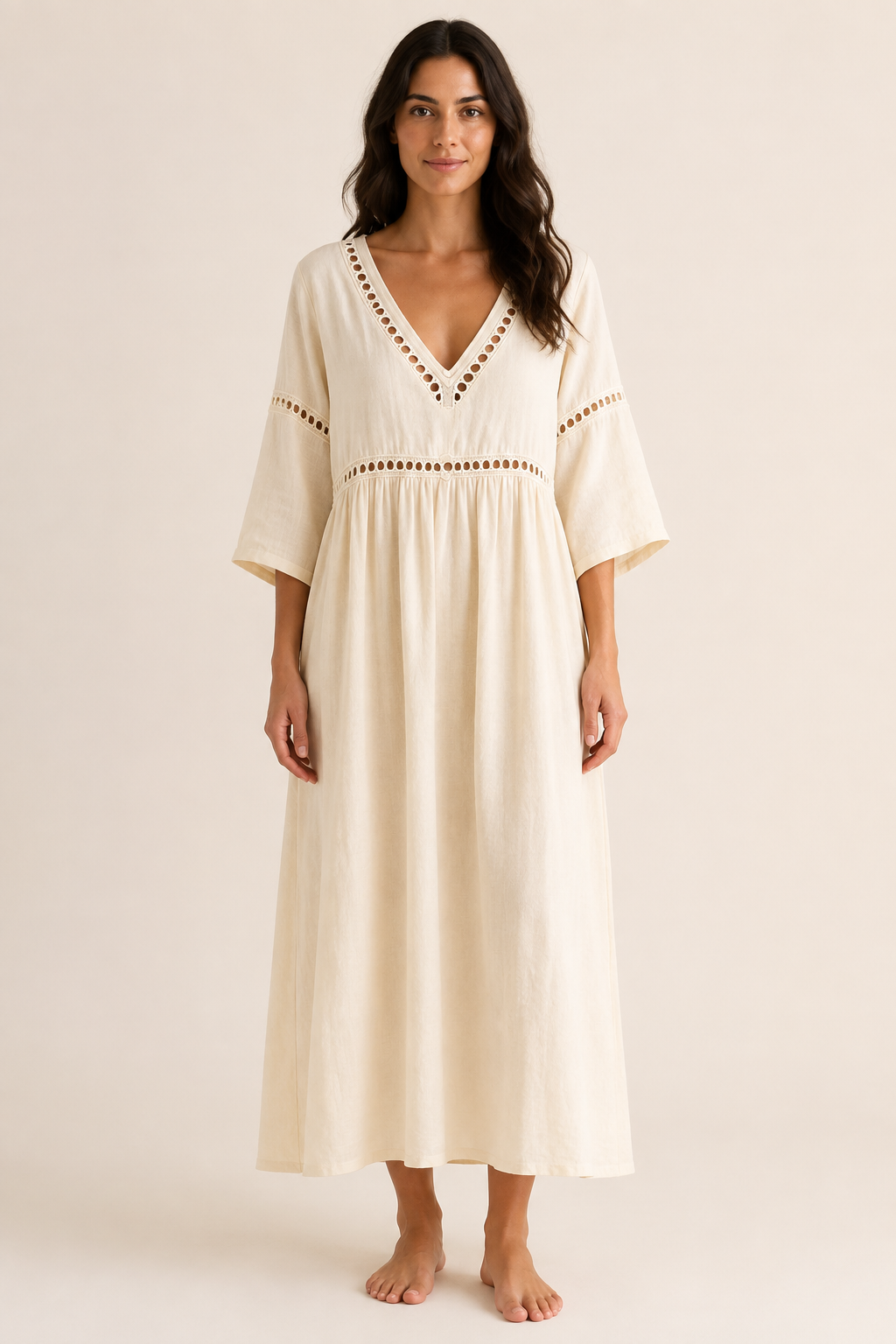 Vestido de Algodón con Cuello en V