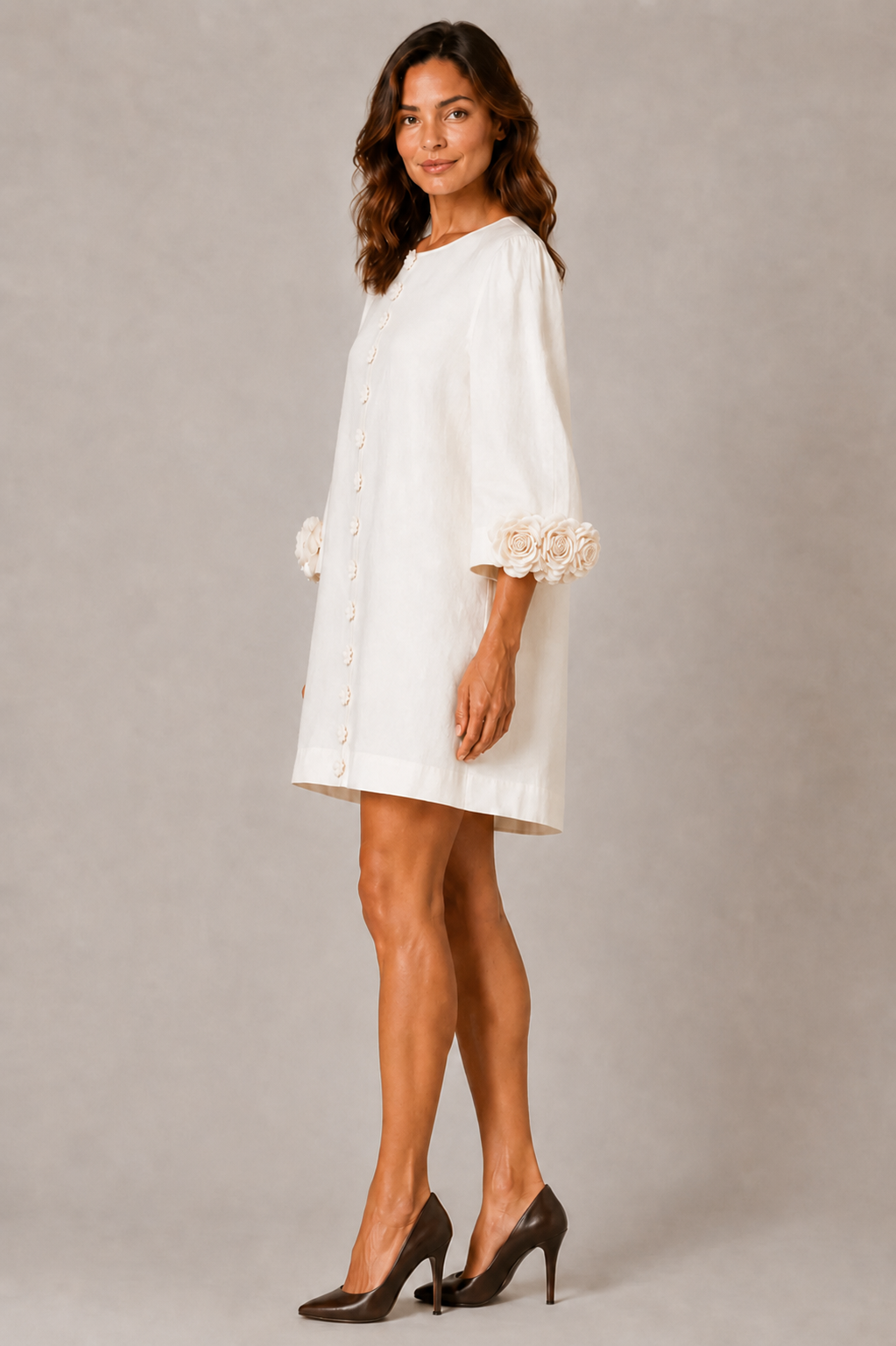 Vestido de Lino con Mangas Florales