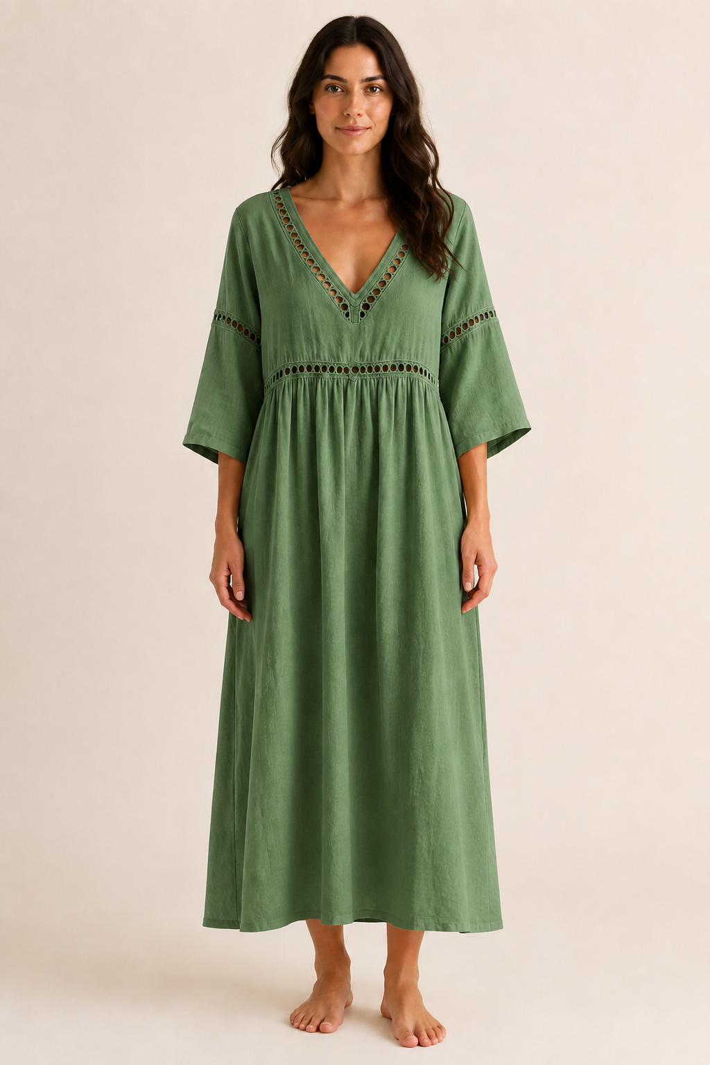 Vestido de Algodón con Cuello en V